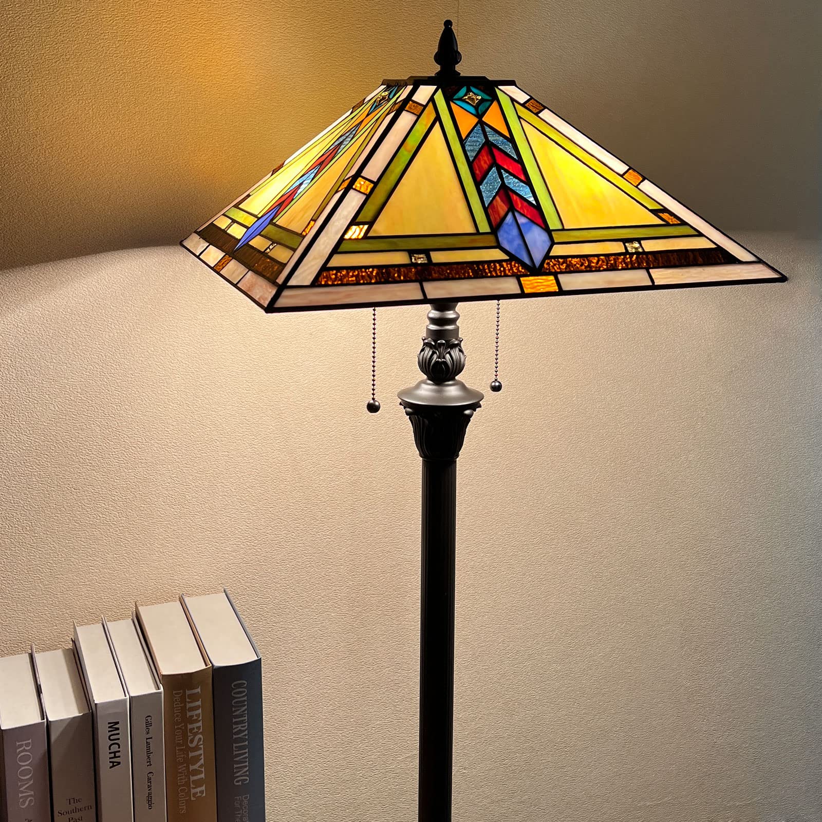 Thatyears Tiffany Floor Lamps-Stained Glass Tiffany Style Floor Lamps for Living Room-16 Decor Standing Tiffany Mission Reading Lamps with 65 Antique Pole for Corner Bedroom Home Office - Image 2
