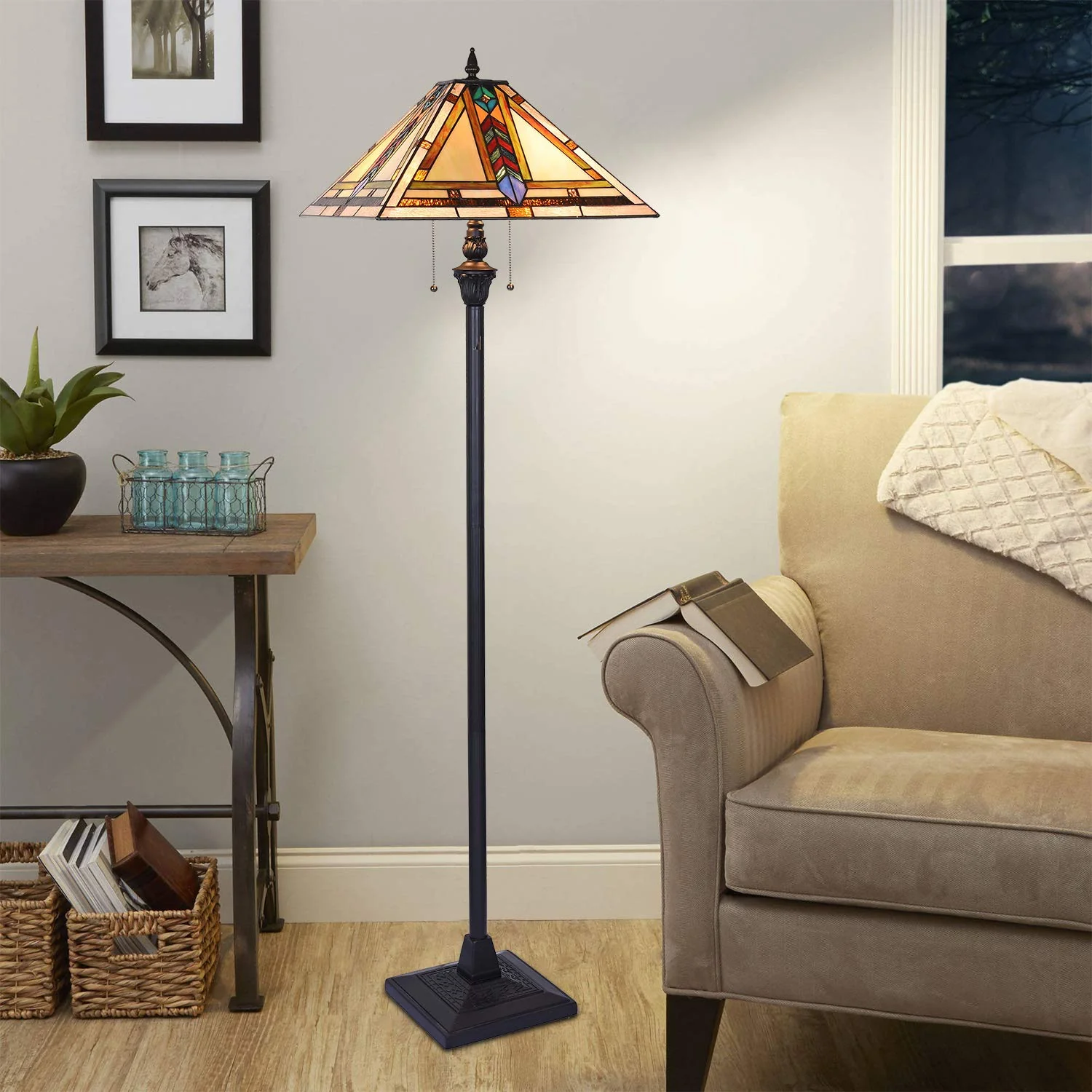 Thatyears Tiffany Floor Lamps-Stained Glass Tiffany Style Floor Lamps for Living Room-16 Decor Standing Tiffany Mission Reading Lamps with 65 Antique Pole for Corner Bedroom Home Office - Image 3