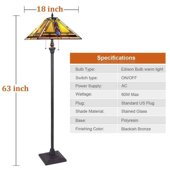 Thatyears Tiffany Floor Lamps-Stained Glass Tiffany Style Floor Lamps for Living Room-16 Decor Standing Tiffany Mission Reading Lamps with 65 Antique Pole for Corner Bedroom Home Office - Image 6
