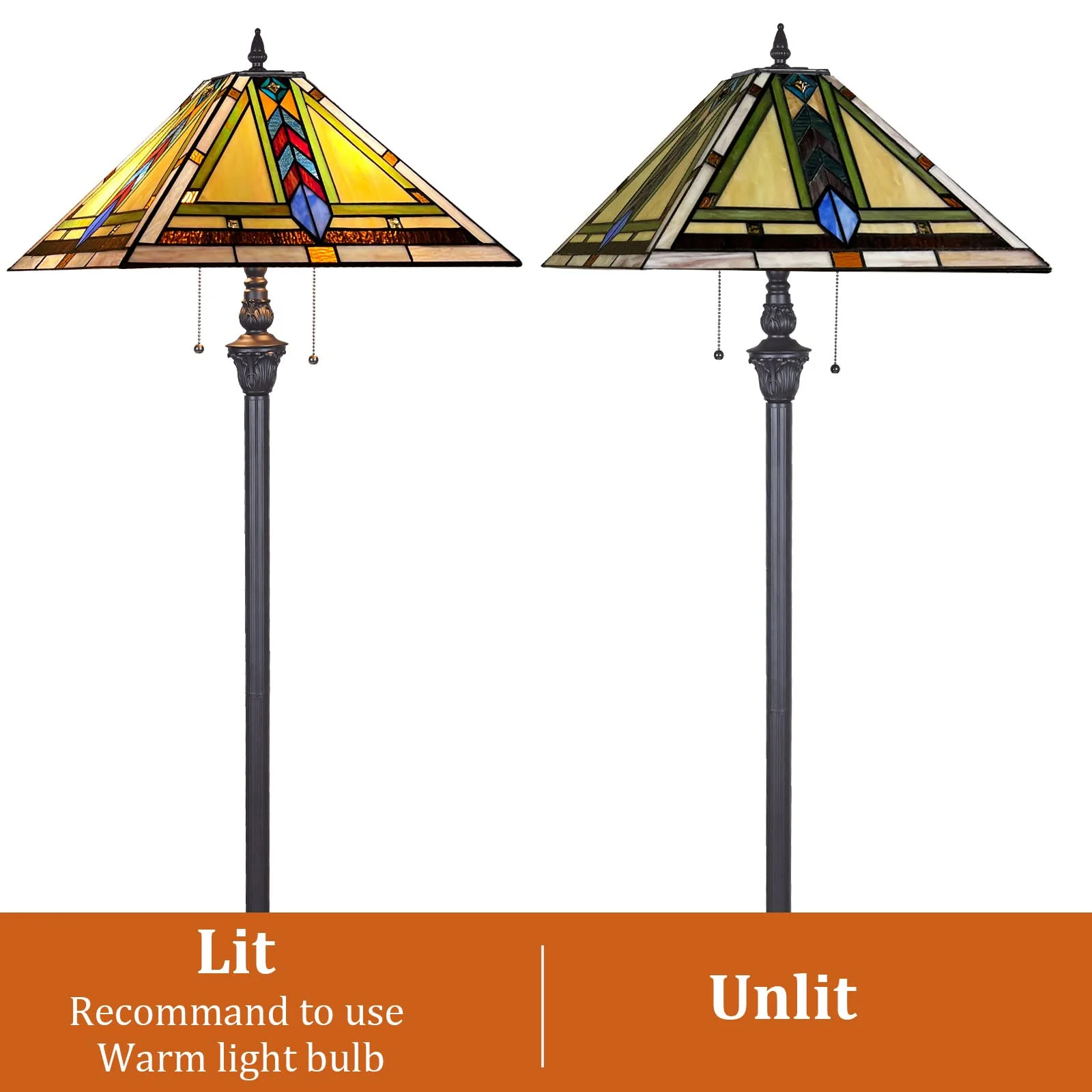 Thatyears Tiffany Floor Lamps-Stained Glass Tiffany Style Floor Lamps for Living Room-16 Decor Standing Tiffany Mission Reading Lamps with 65 Antique Pole for Corner Bedroom Home Office - Image 7
