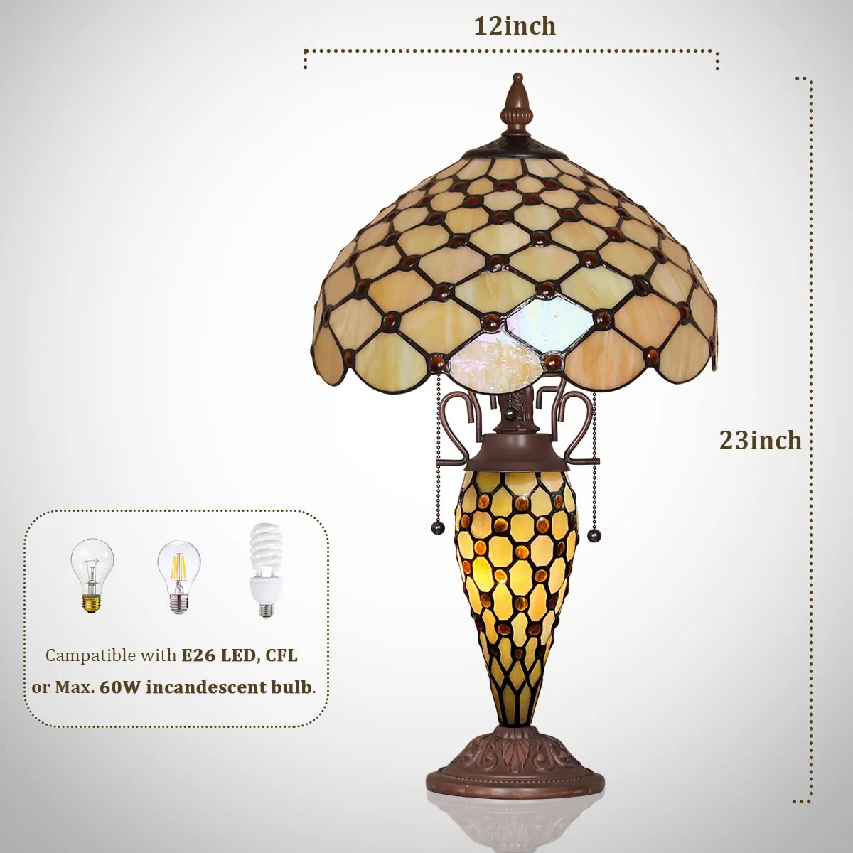 Thatyears Tiffany Lamp, White Beads Style Stained Glass Table Lamp 12X12X23 Inches Mother-Daughter Vase Desk Reading Lamp Decor Bedroom Living Room Home Office - Image 3