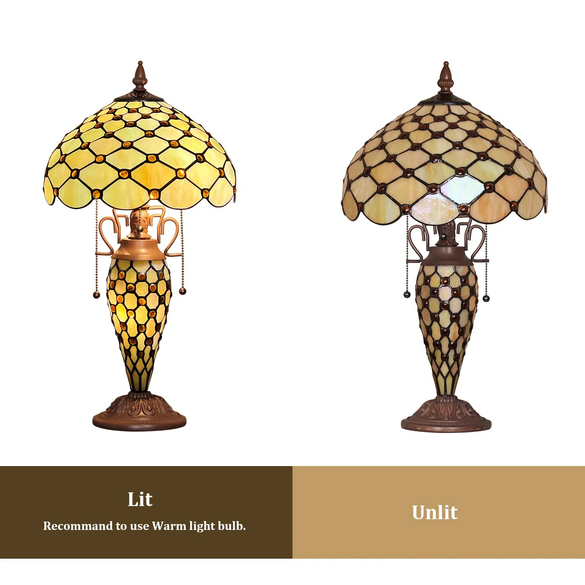 Thatyears Tiffany Lamp, White Beads Style Stained Glass Table Lamp 12X12X23 Inches Mother-Daughter Vase Desk Reading Lamp Decor Bedroom Living Room Home Office - Image 6