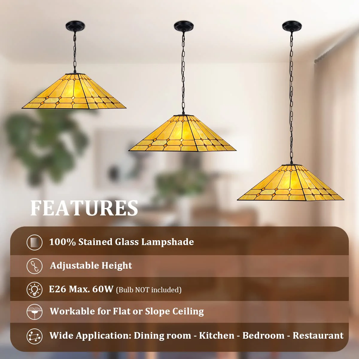 Thatyears Tiffany Pendant Light 16 Inches Cream Crytal Mission Style Stained Glass Hanging Lamp for Kitchen Island Dining Room Bedroom Home Office - Image 4