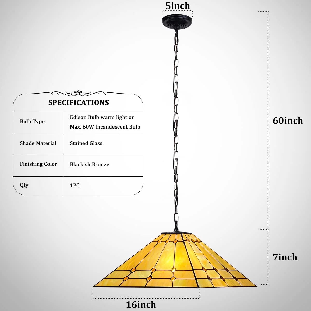 Thatyears Tiffany Pendant Light 16 Inches Cream Crytal Mission Style Stained Glass Hanging Lamp for Kitchen Island Dining Room Bedroom Home Office - Image 6