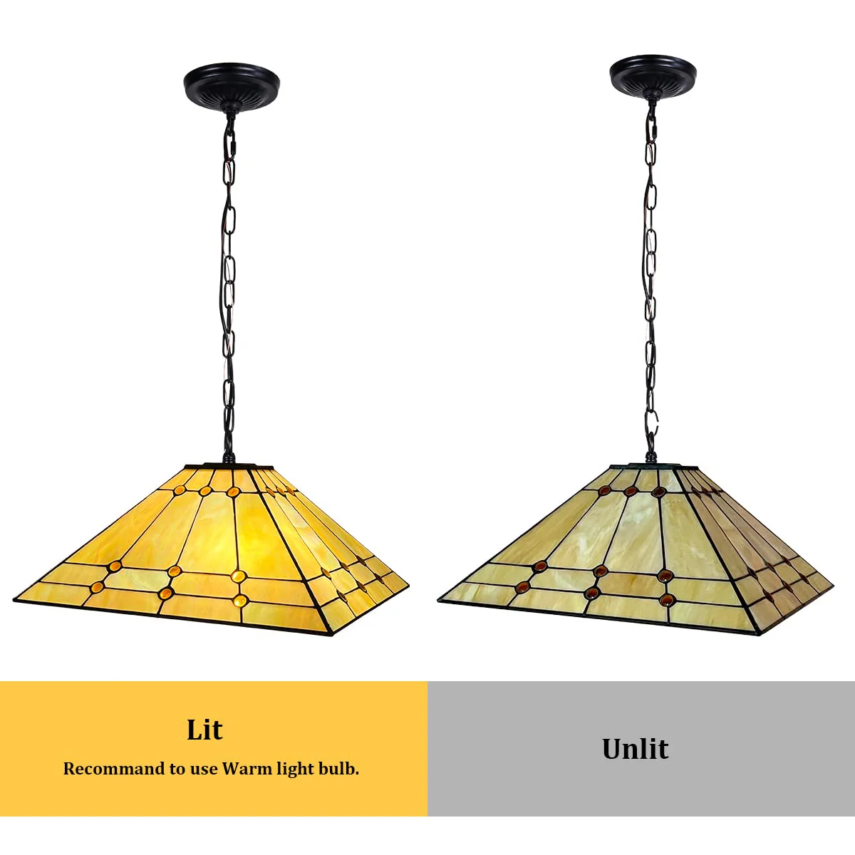 Thatyears Tiffany Pendant Light 16 Inches Cream Crytal Mission Style Stained Glass Hanging Lamp for Kitchen Island Dining Room Bedroom Home Office - Image 7