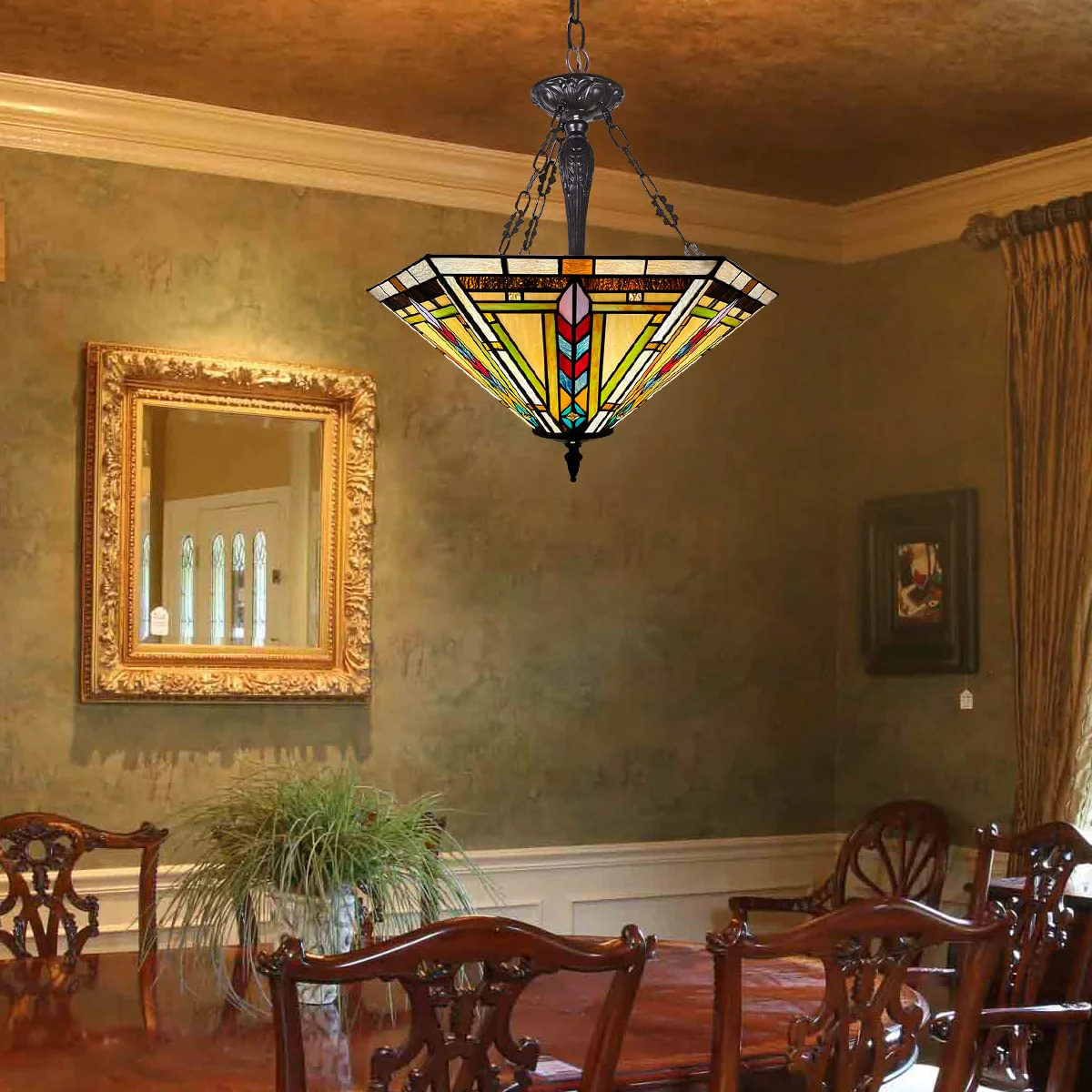 Thatyears Tiffany Pendant Light Fixtures 3 Light-22 inches Wide Handmade Stained Glass Inverted Pendant Lighting for Kitchen Island Living Room Dining Room Foyer - Image 3