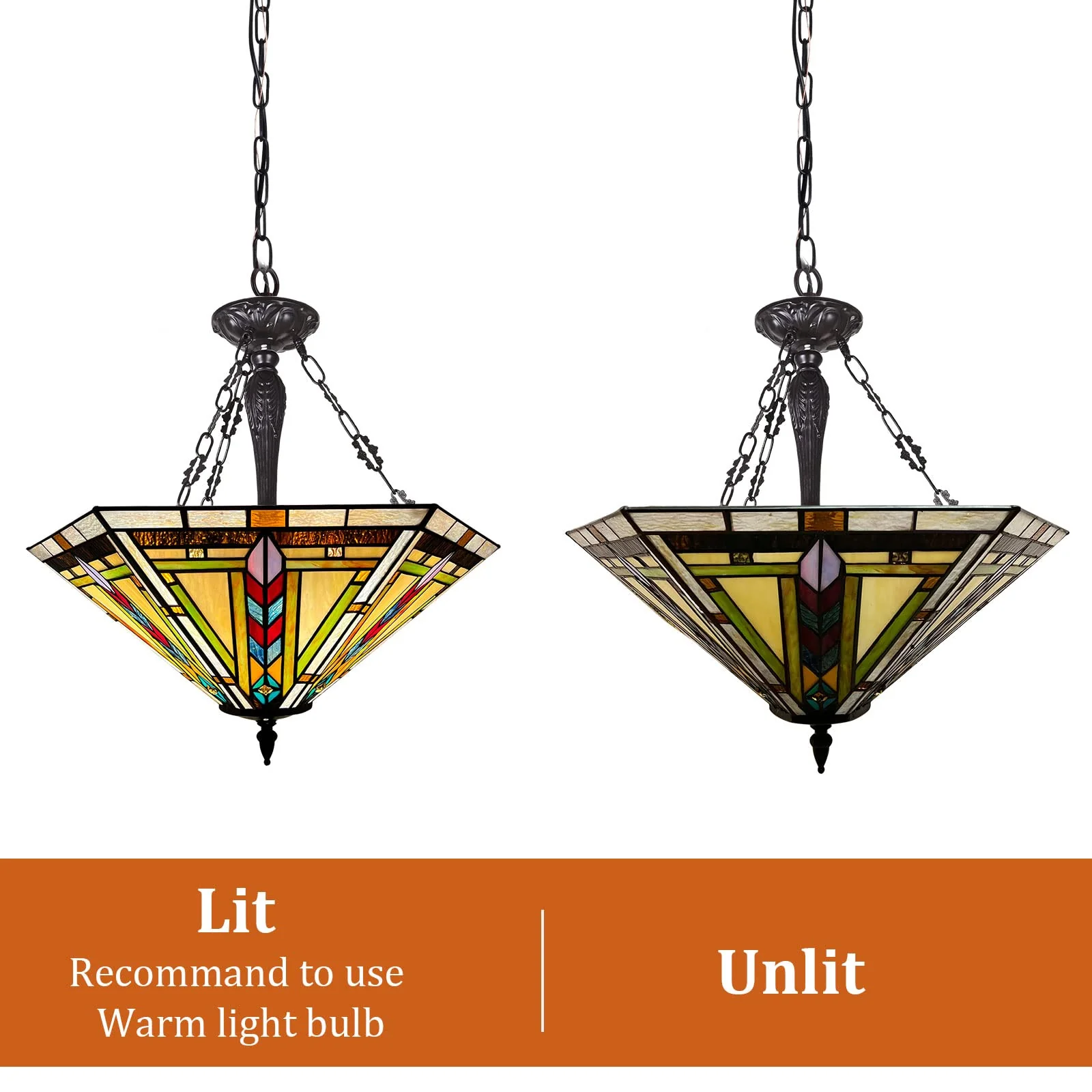 Thatyears Tiffany Pendant Light Fixtures 3 Light-22 inches Wide Handmade Stained Glass Inverted Pendant Lighting for Kitchen Island Living Room Dining Room Foyer - Image 7