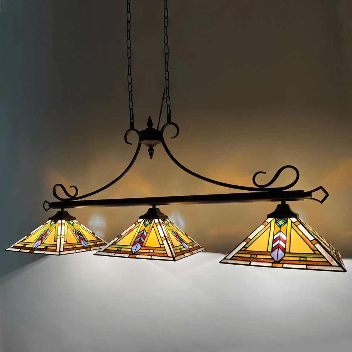 Thatyears Tiffany Pool Table Light Chandelier 3 Light Kitchen Counter Island Lighting 12" Wide Stained Glass Dining Room Light Fixtures ORB Finishing - Image 3