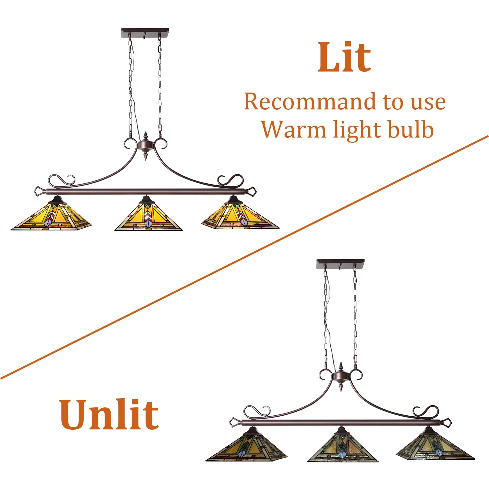 Thatyears Tiffany Pool Table Light Chandelier 3 Light Kitchen Counter Island Lighting 12" Wide Stained Glass Dining Room Light Fixtures ORB Finishing - Image 7