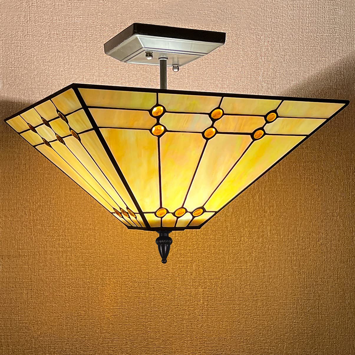 Thatyears Tiffany Style Ceiling Light 14 Inches Wide 2-Light Stained Glass Semi Flush Mount Ceiling Light Decor for Living Room Hallway Kitchen Entryway - Image 2