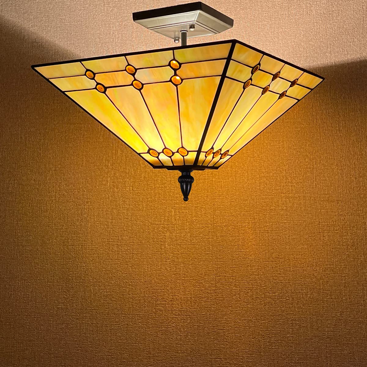 Thatyears Tiffany Style Ceiling Light 14 Inches Wide 2-Light Stained Glass Semi Flush Mount Ceiling Light Decor for Living Room Hallway Kitchen Entryway - Image 3