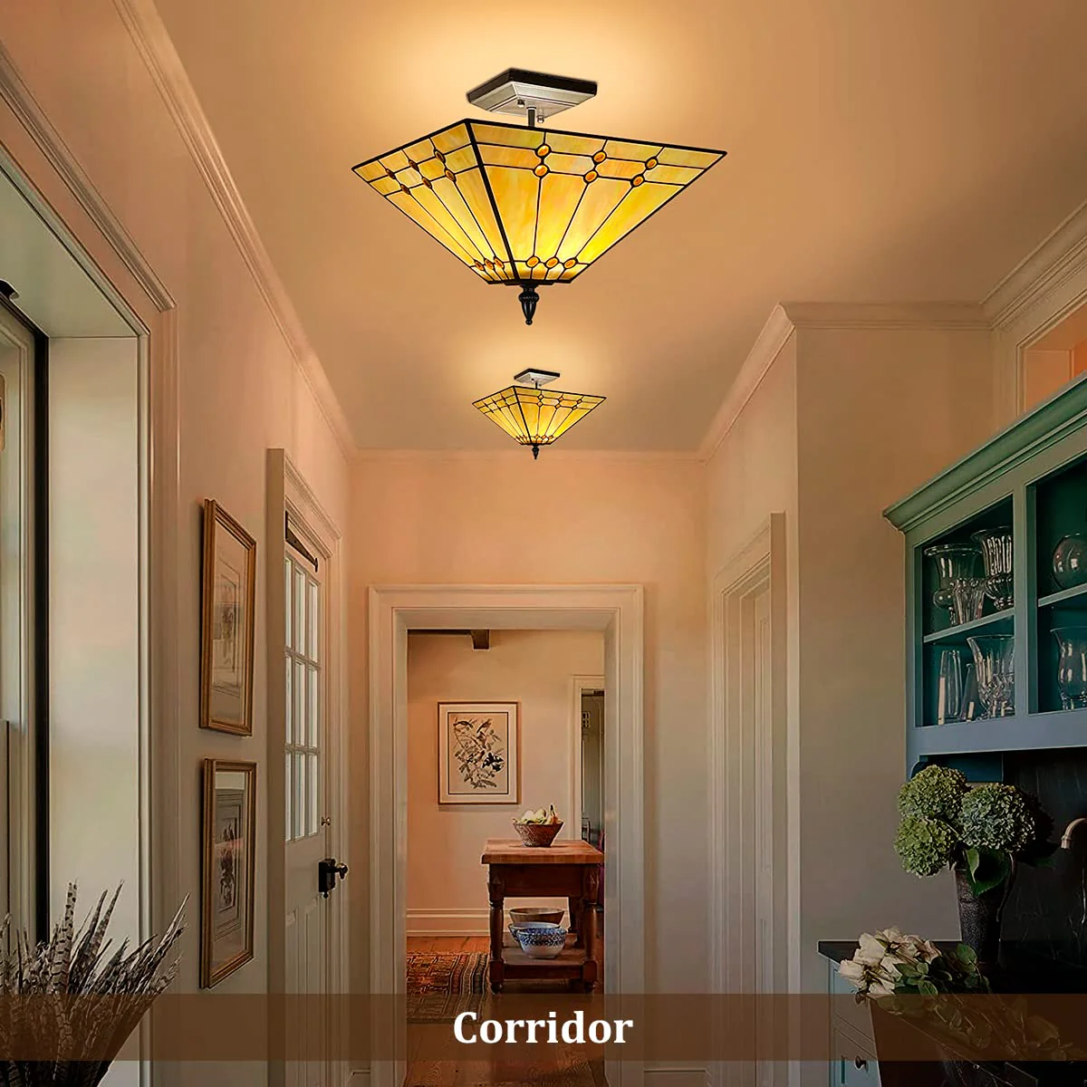 Thatyears Tiffany Style Ceiling Light 14 Inches Wide 2-Light Stained Glass Semi Flush Mount Ceiling Light Decor for Living Room Hallway Kitchen Entryway - Image 4