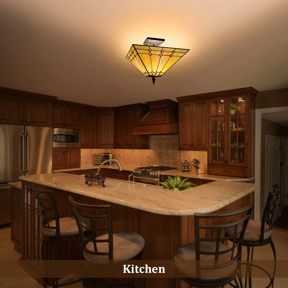 Thatyears Tiffany Style Ceiling Light 14 Inches Wide 2-Light Stained Glass Semi Flush Mount Ceiling Light Decor for Living Room Hallway Kitchen Entryway - Image 5