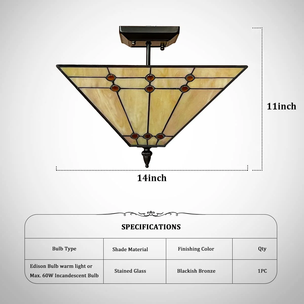Thatyears Tiffany Style Ceiling Light 14 Inches Wide 2-Light Stained Glass Semi Flush Mount Ceiling Light Decor for Living Room Hallway Kitchen Entryway - Image 6