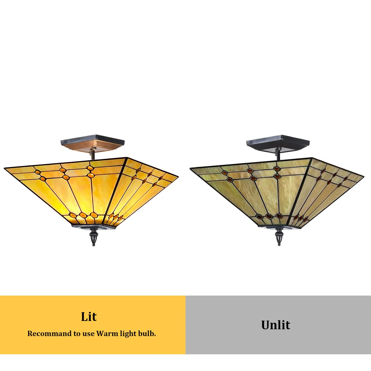 Thatyears Tiffany Style Ceiling Light 14 Inches Wide 2-Light Stained Glass Semi Flush Mount Ceiling Light Decor for Living Room Hallway Kitchen Entryway - Image 7