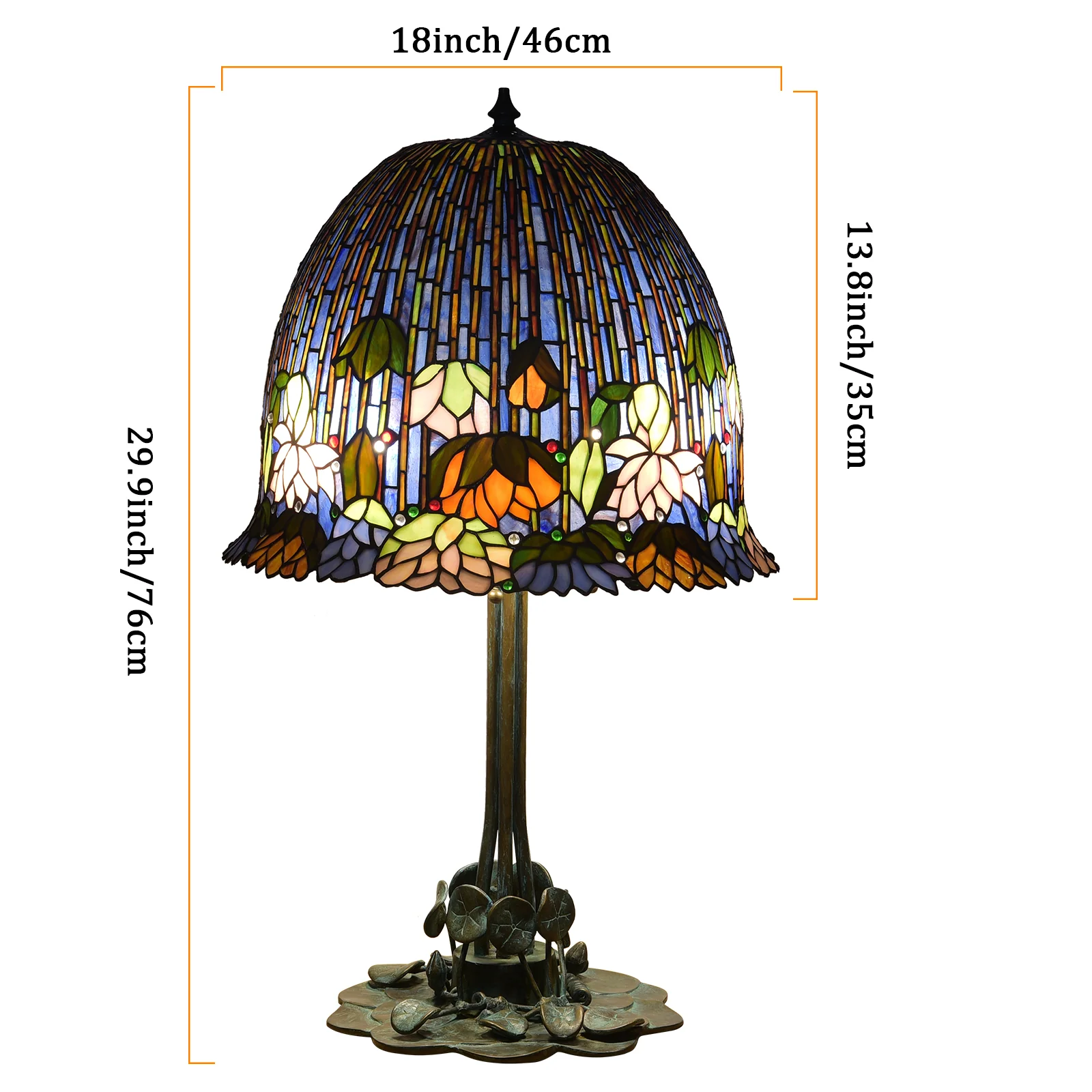 Thatyears Tiffany Style Lotus Stained Glass Table Lamp – Handcrafted Dome Shade with Bronze Lotus Leaf Base - Image 5
