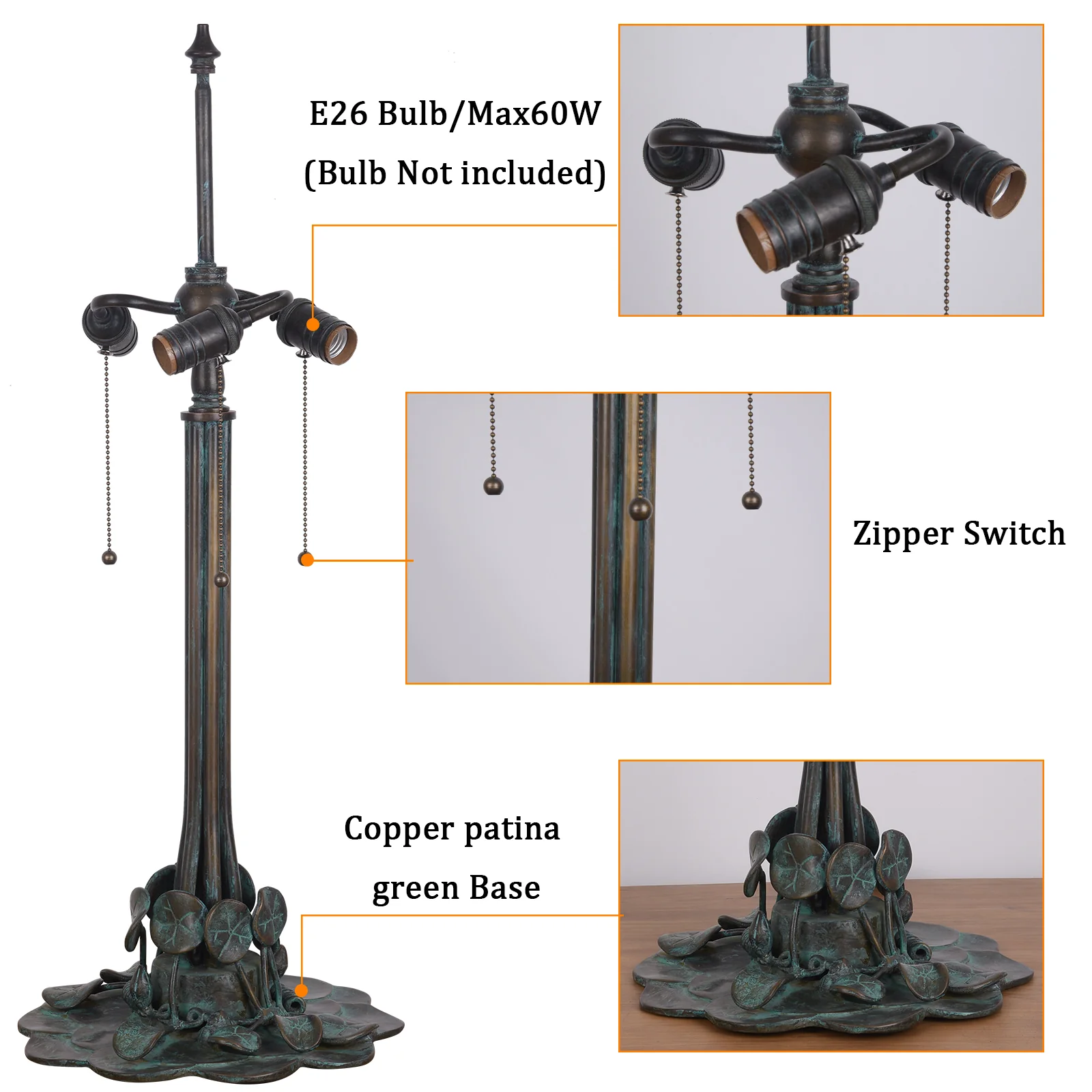 Thatyears Tiffany Style Lotus Stained Glass Table Lamp – Handcrafted Dome Shade with Bronze Lotus Leaf Base - Image 6