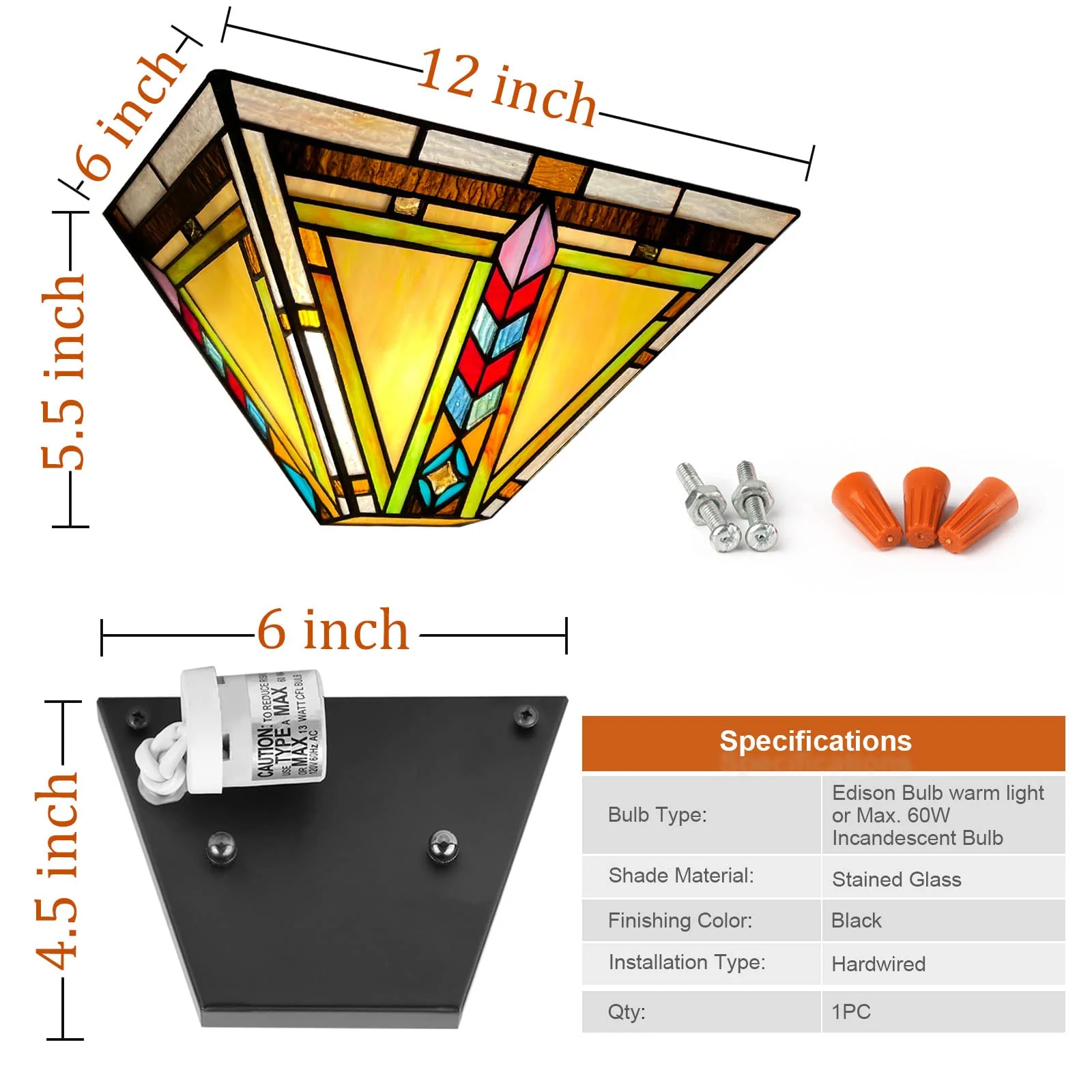 Thatyears Tiffany Style Wall Sconce Lamp 12 Inches Stained Glass Mission Tiffany Sconces Wall Lighting for Living Room Bedroom Corridor Hallway - Image 5