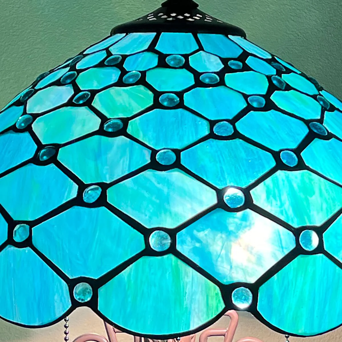 Thatyears Tiffany Table Lamp, Seagrass Blue Beads Style Stained Glass Table Lamp 12X12X23 Inches Mother-Daughter Vase Desk Lamp Decor for Bedroom Living Room Home Office - Image 5