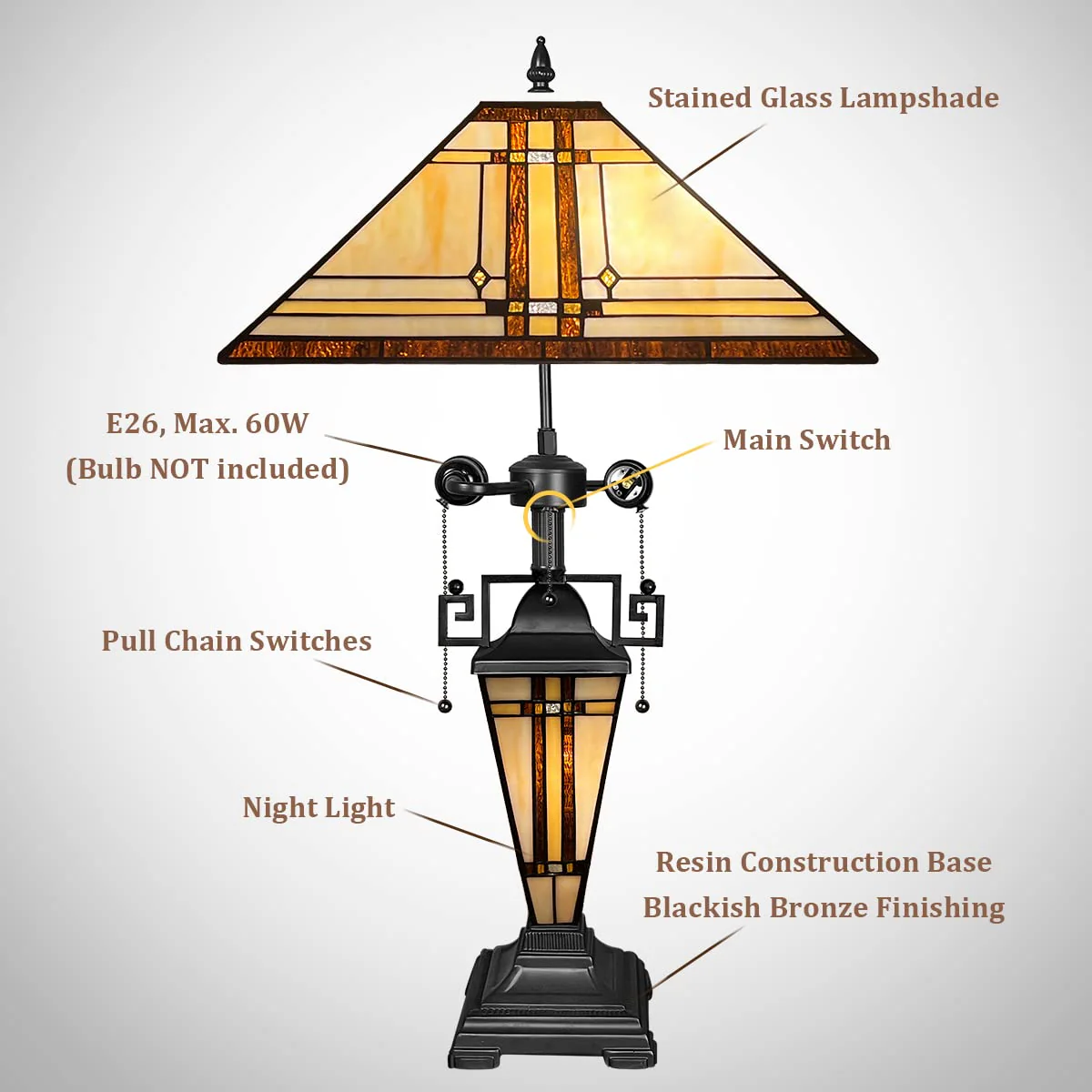 Thatyears Tiffany Table Lamp, Cream Diamond Style Stained Glass Table Lamp 16X16X24 Inches Mother-Daughter Vase Desk Lamp Decor for Bedroom Living Room Home Office - Image 3