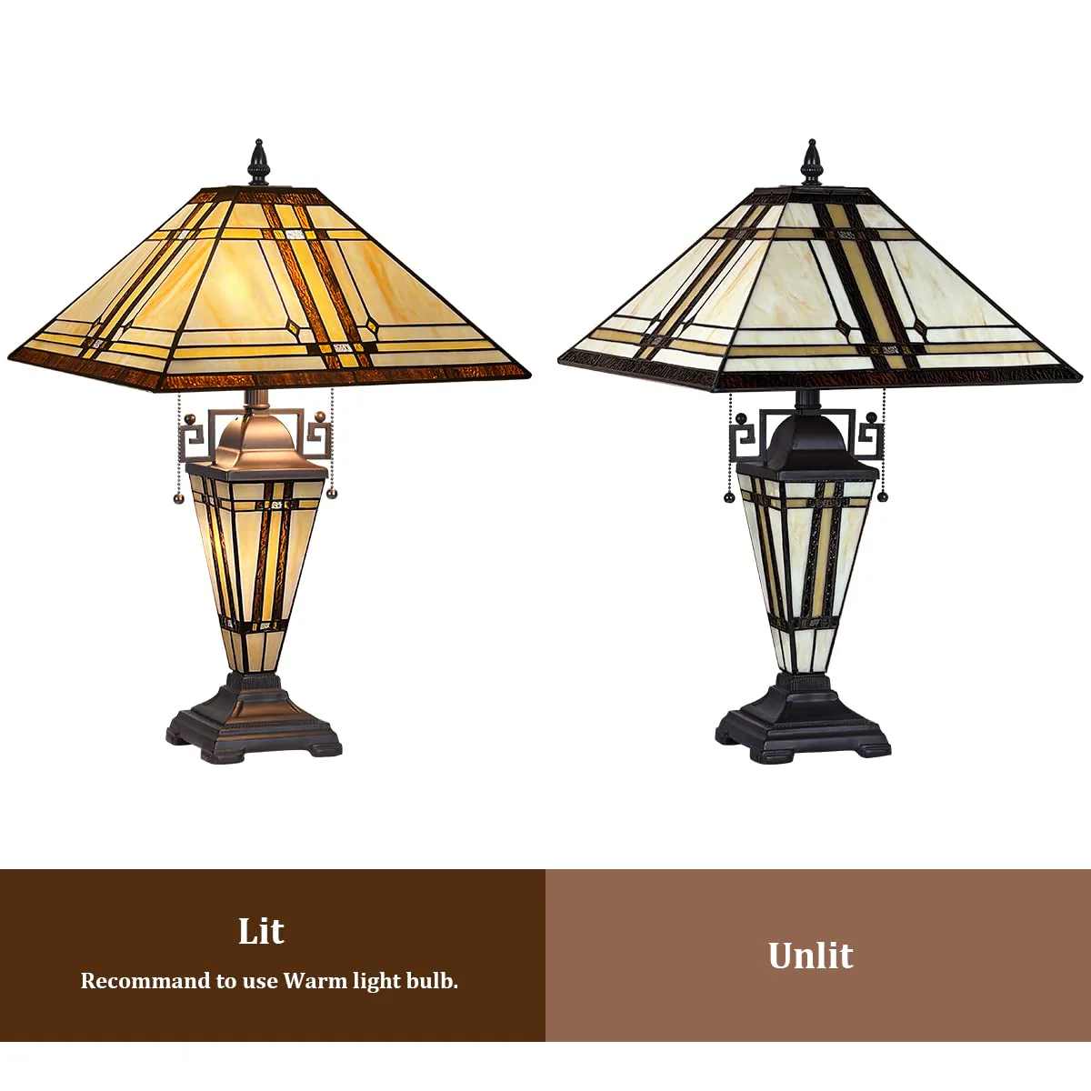 Thatyears Tiffany Table Lamp, Cream Diamond Style Stained Glass Table Lamp 16X16X24 Inches Mother-Daughter Vase Desk Lamp Decor for Bedroom Living Room Home Office - Image 6