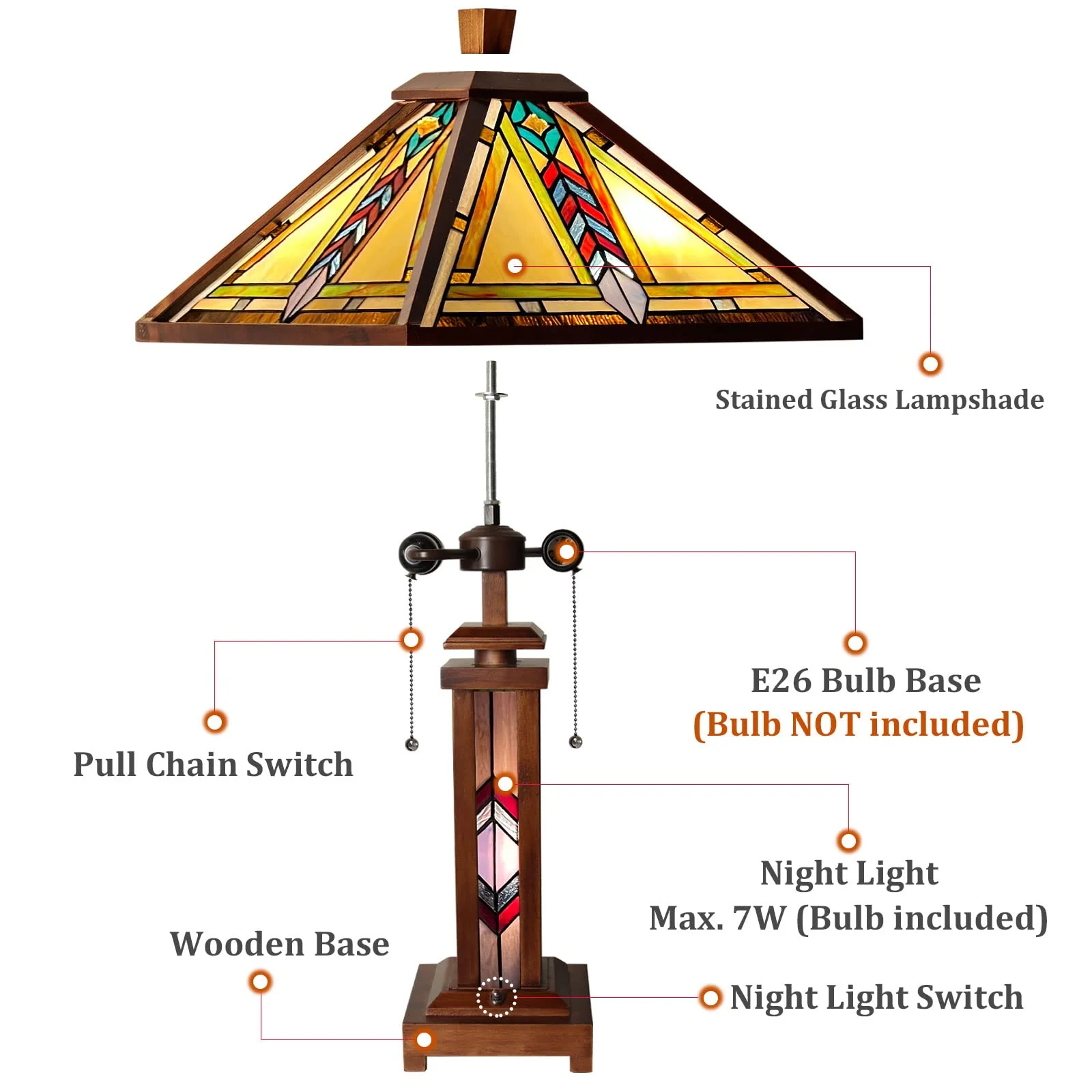 Thatyears Tiffany Table Lamp, Firecracker Style Wooden Base Table Lamp 16X16X25 Inches Mother-Daughter Vase Desk Reading Lamp Decor Bedroom Living Room Home Office - Image 4