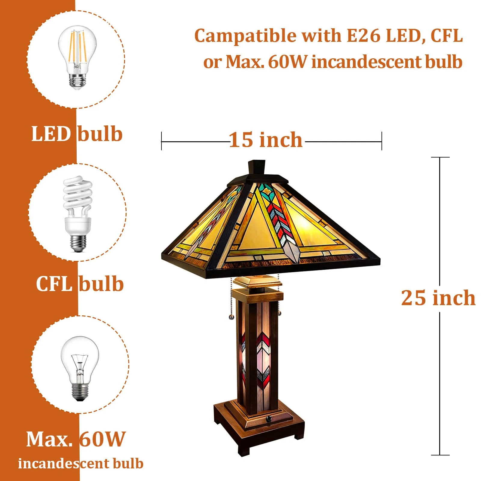 Thatyears Tiffany Table Lamp, Firecracker Style Wooden Base Table Lamp 16X16X25 Inches Mother-Daughter Vase Desk Reading Lamp Decor Bedroom Living Room Home Office - Image 5