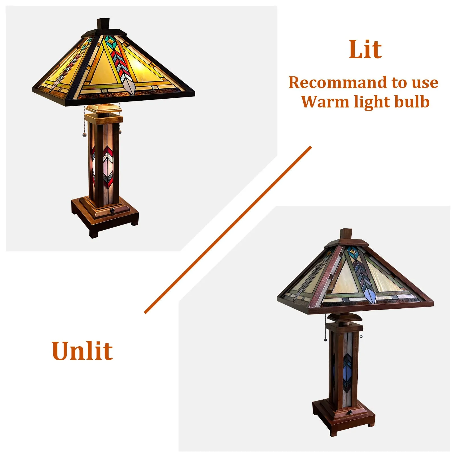 Thatyears Tiffany Table Lamp, Firecracker Style Wooden Base Table Lamp 16X16X25 Inches Mother-Daughter Vase Desk Reading Lamp Decor Bedroom Living Room Home Office - Image 6