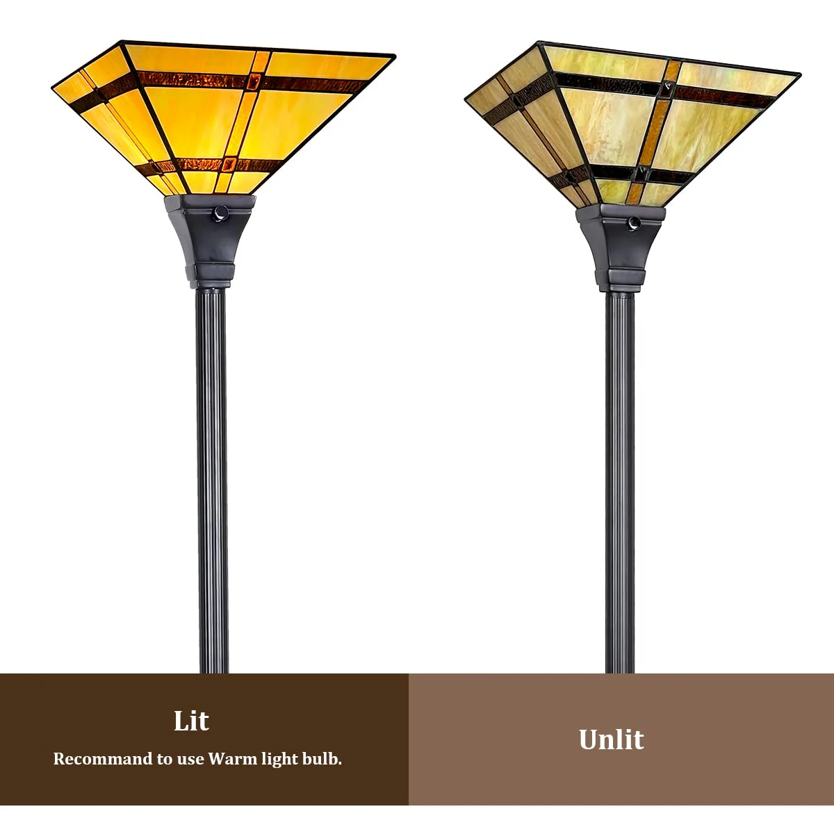 Thatyears Tiffany Torchiere Floor Lamps Cream Brown Style Stained Glass 12X12X69 Inches Antique Pole Standing Uplight Lamps Decor Living Room Bedroom Home Office - Image 7