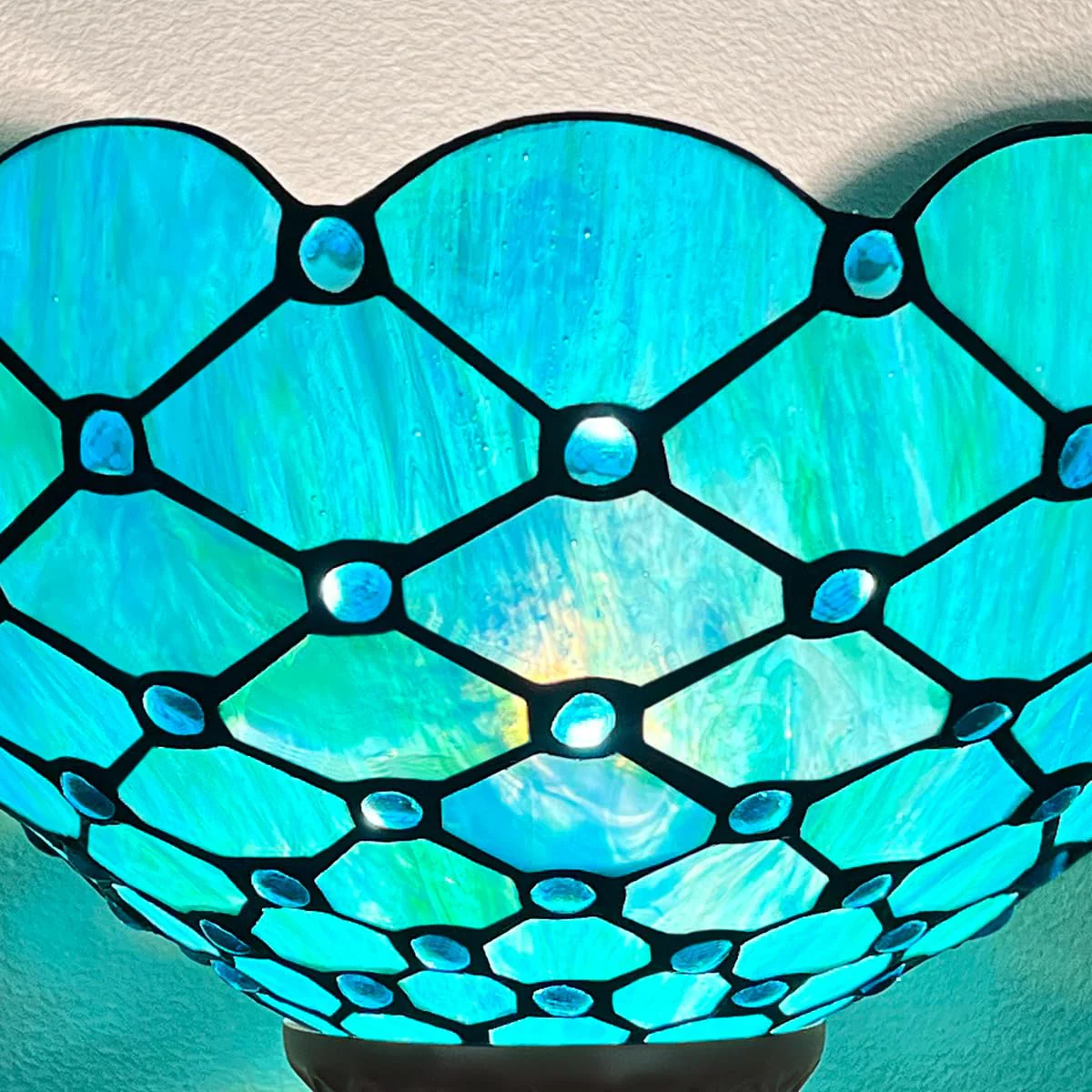 Thatyears Tiffany Torchiere Floor Lamps Seagrass Blue Beads Style Stained Glass 12X12X69 Inches Antique Pole Standing Uplight Lamps Decor Living Room Bedroom Home Office - Image 5