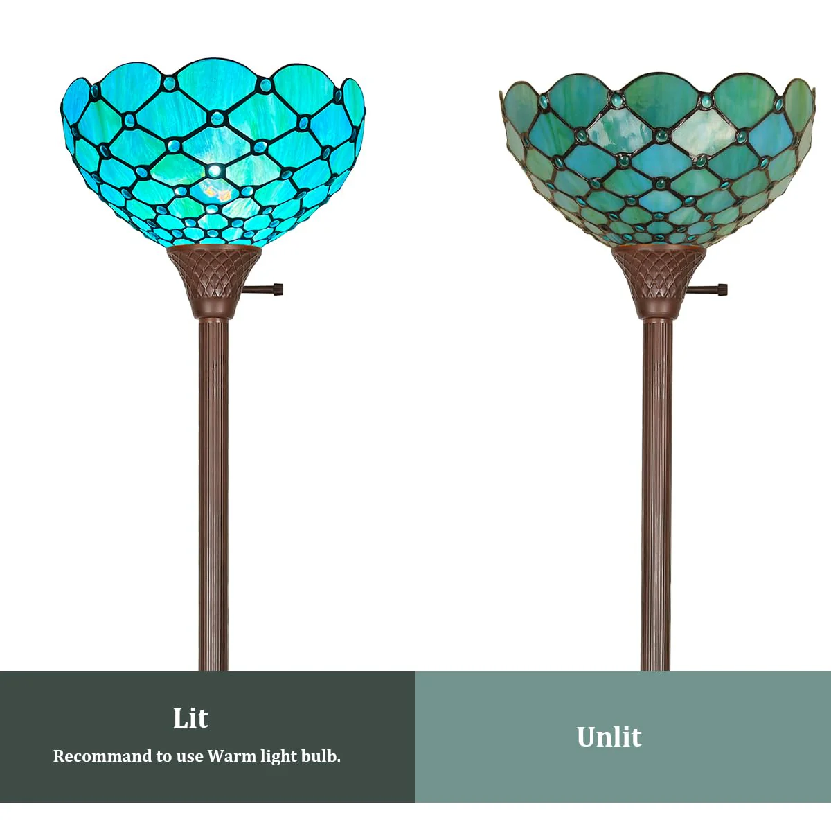 Thatyears Tiffany Torchiere Floor Lamps Seagrass Blue Beads Style Stained Glass 12X12X69 Inches Antique Pole Standing Uplight Lamps Decor Living Room Bedroom Home Office - Image 7