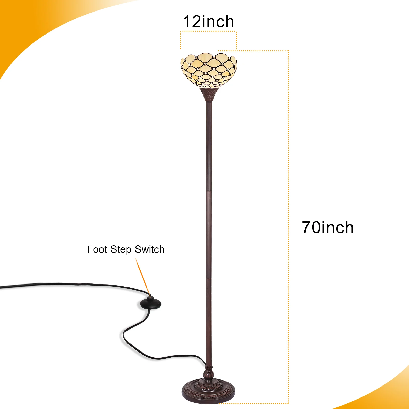 Thatyears Tiffany Torchiere Floor Lamps White Beads Style Stained Glass 12X12X69 Inches Antique Pole Standing Uplight Lamps Decor Living Room Bedroom Home Office - Image 6