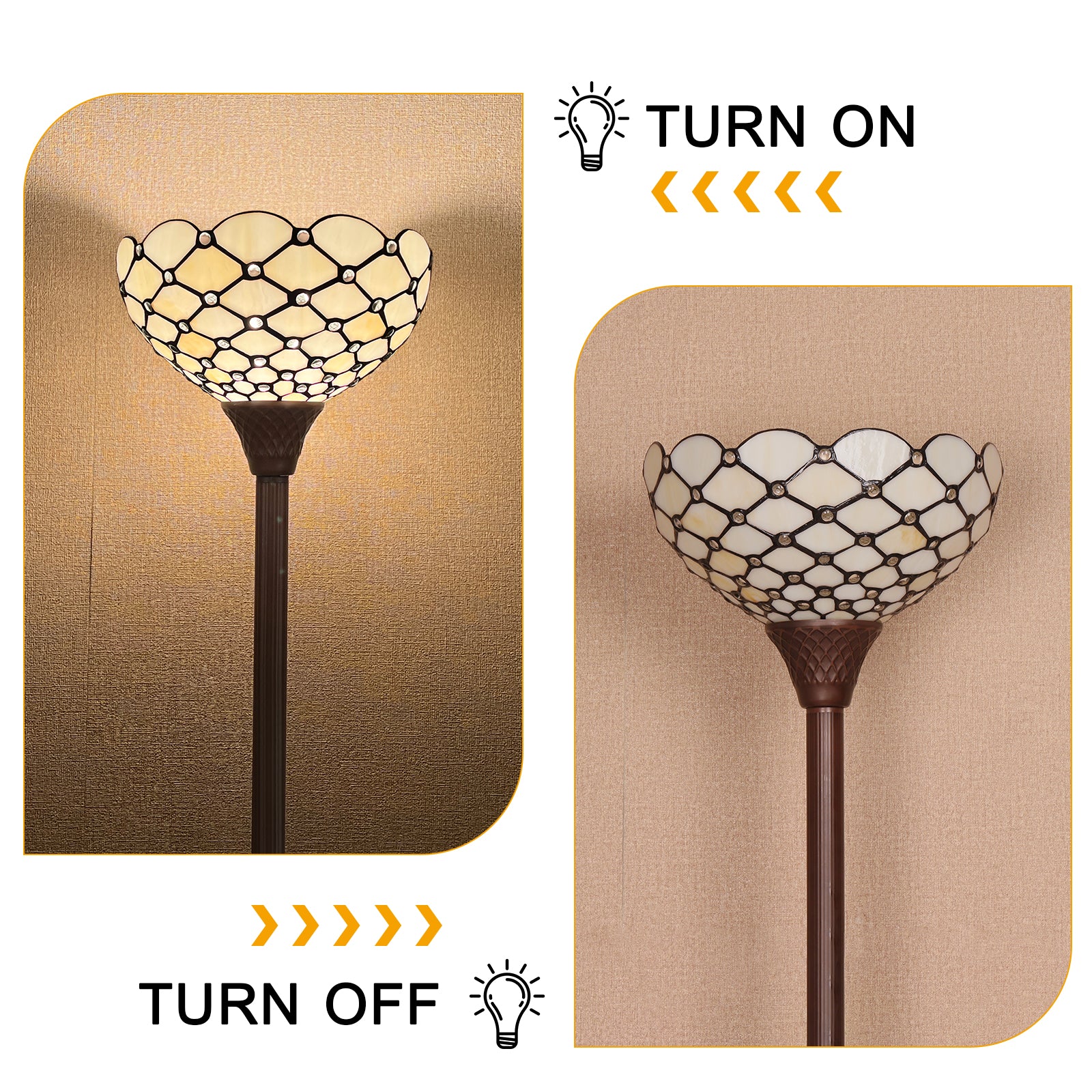 Thatyears Tiffany Torchiere Floor Lamps White Beads Style Stained Glass 12X12X69 Inches Antique Pole Standing Uplight Lamps Decor Living Room Bedroom Home Office - Image 7