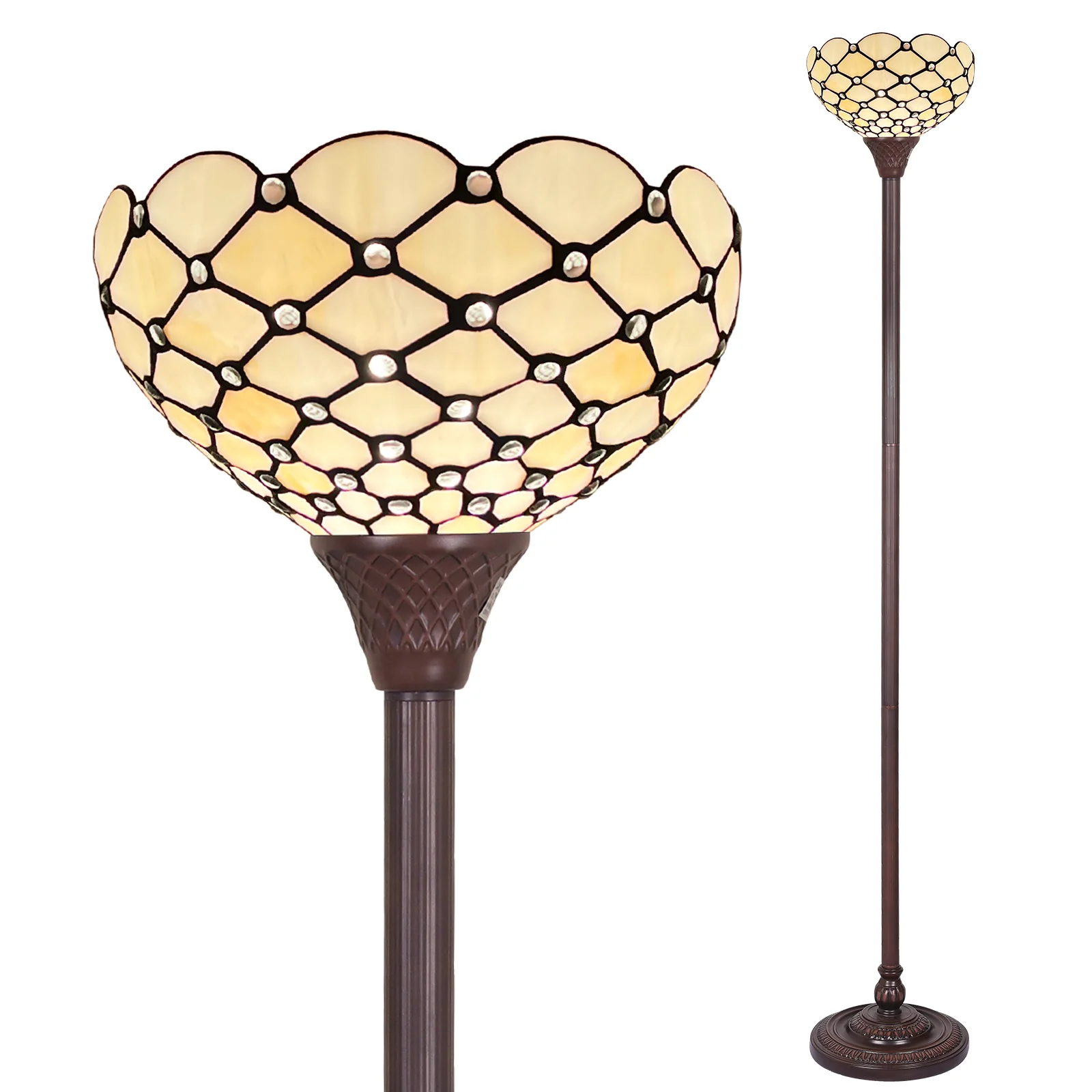 Thatyears Tiffany Torchiere Floor Lamps White Beads Style Stained Glass 12X12X69 Inches Antique Pole Standing Uplight Lamps Decor Living Room Bedroom Home Office - Image 8