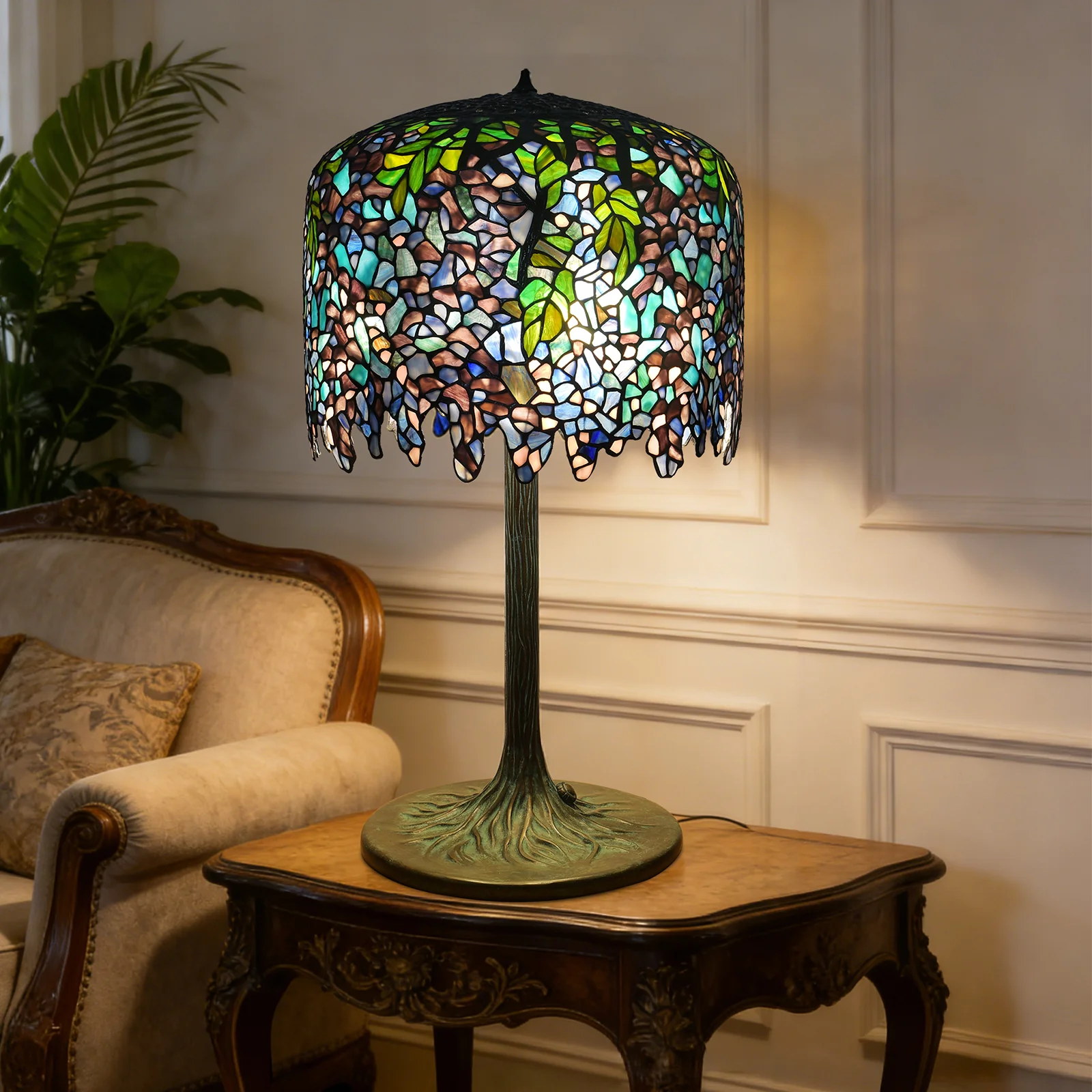Thatyears Wisteria Tiffany Style Table Lamp – Handcrafted Stained Glass Decorative Lamp for Living Room, Bedroom, Home Office - Image 6
