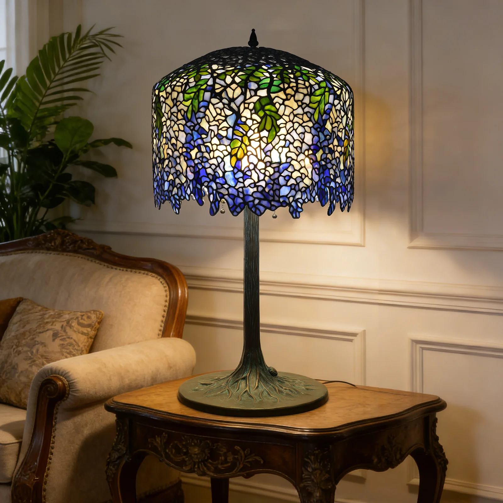 Thatyears Wisteria Tiffany Style Table Lamp – Handcrafted Stained Glass Decorative Lamp for Living Room, Bedroom, Home Office - Image 6