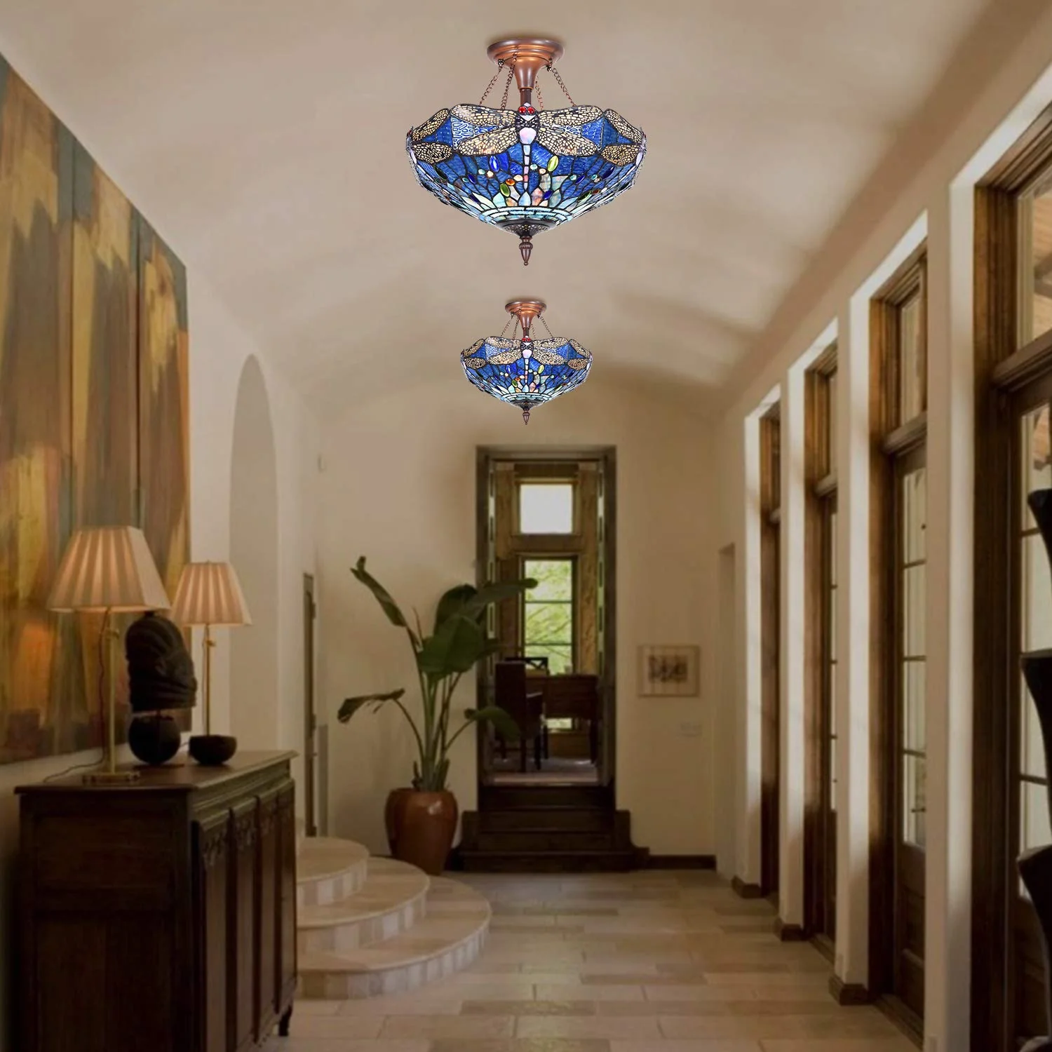 Capulina Tiffany Ceiling Light Pendant Lamp Dragonfly Stained Glass Ceiling - Image 3