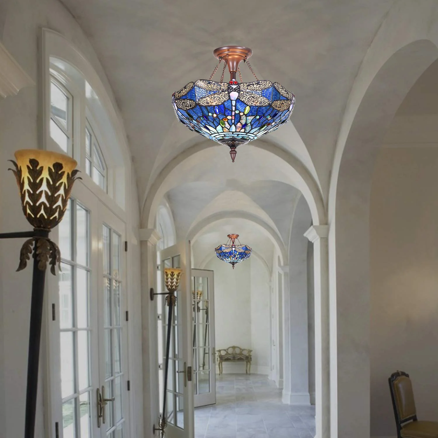 Capulina Tiffany Ceiling Light Pendant Lamp Dragonfly Stained Glass Ceiling - Image 4