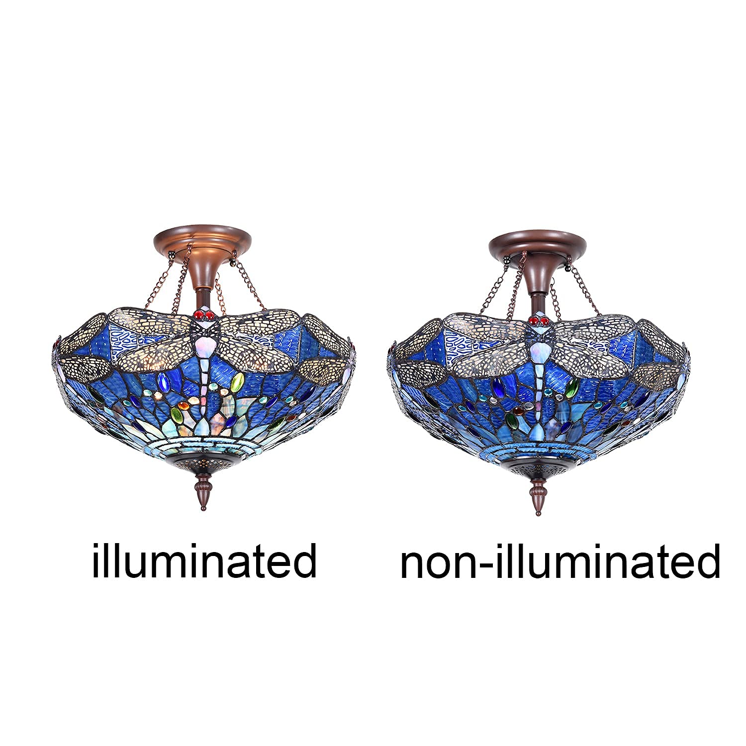 Capulina Tiffany Ceiling Light Pendant Lamp Dragonfly Stained Glass Ceiling - Image 5