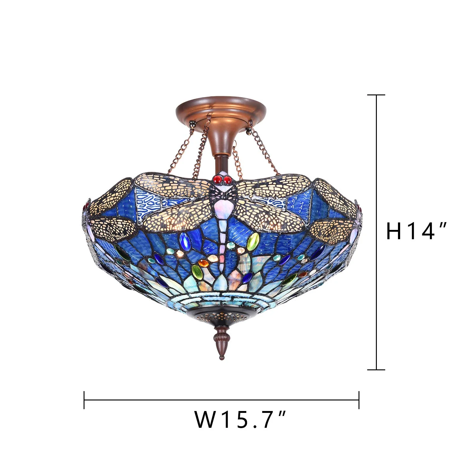 Capulina Tiffany Ceiling Light Pendant Lamp Dragonfly Stained Glass Ceiling - Image 6