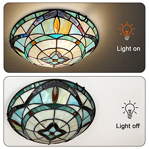 ARTZONE Tiffany Ceiling Lights, Stained Glass Ceiling Light 2-Lights 12 Inch Tiffany Flush Mount Ceiling Light for Bedroom Dining Living Room Entryway Foyer - Image 3