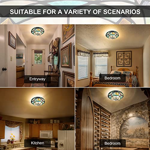 ARTZONE Tiffany Ceiling Lights, Stained Glass Ceiling Light 2-Lights 12 Inch Tiffany Flush Mount Ceiling Light for Bedroom Dining Living Room Entryway Foyer - Image 6