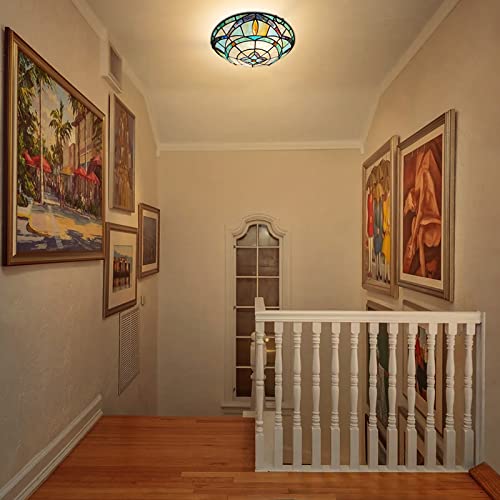 ARTZONE Tiffany Ceiling Lights, Stained Glass Ceiling Light 2-Lights 12 Inch Tiffany Flush Mount Ceiling Light for Bedroom Dining Living Room Entryway Foyer - Image 7
