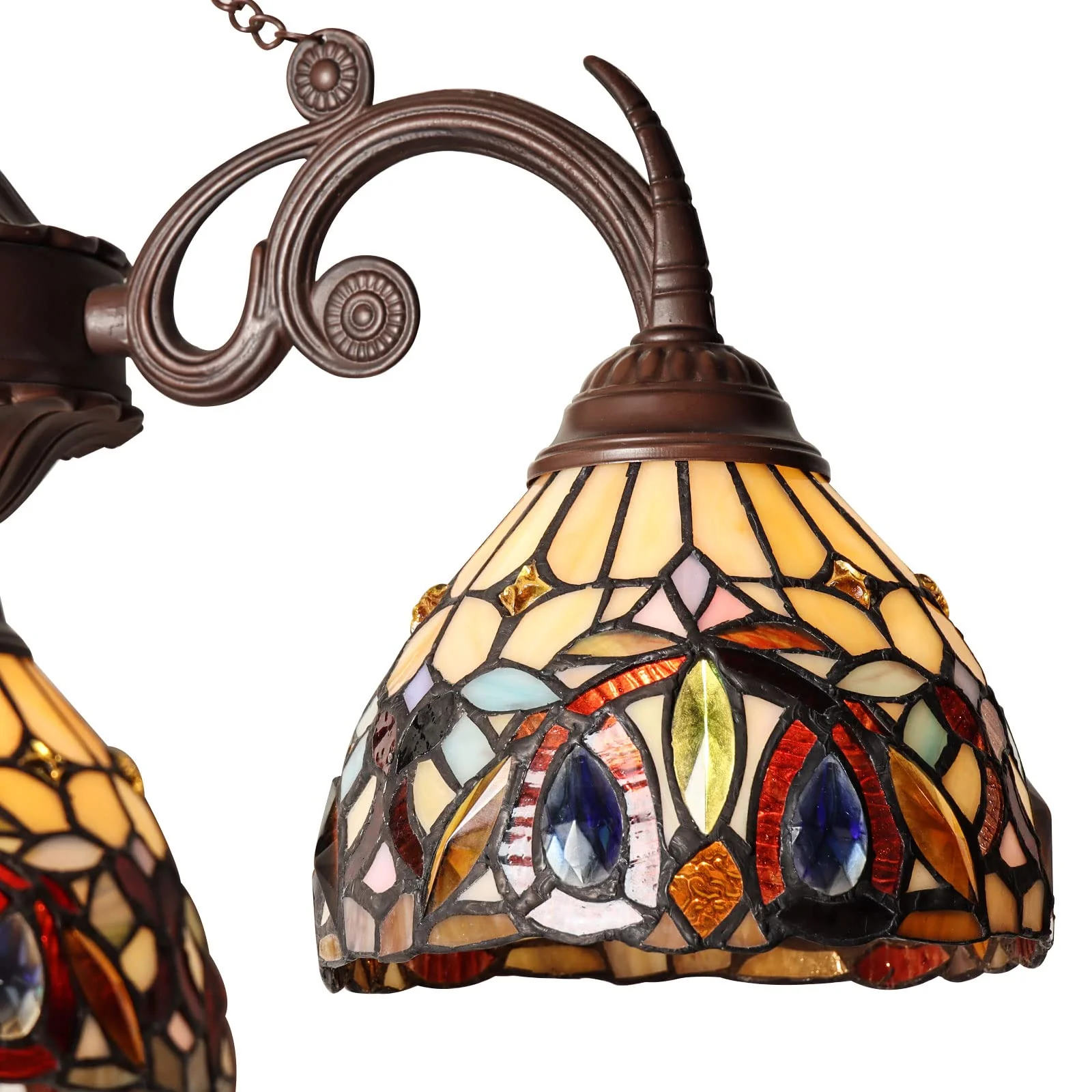 Capulina Tiffany Pendant Light Chandeliers 3-Light Cream Brown Antique Style Stained Glass Pendant Light for Living Dining Room Kitchen Foyer - Image 4