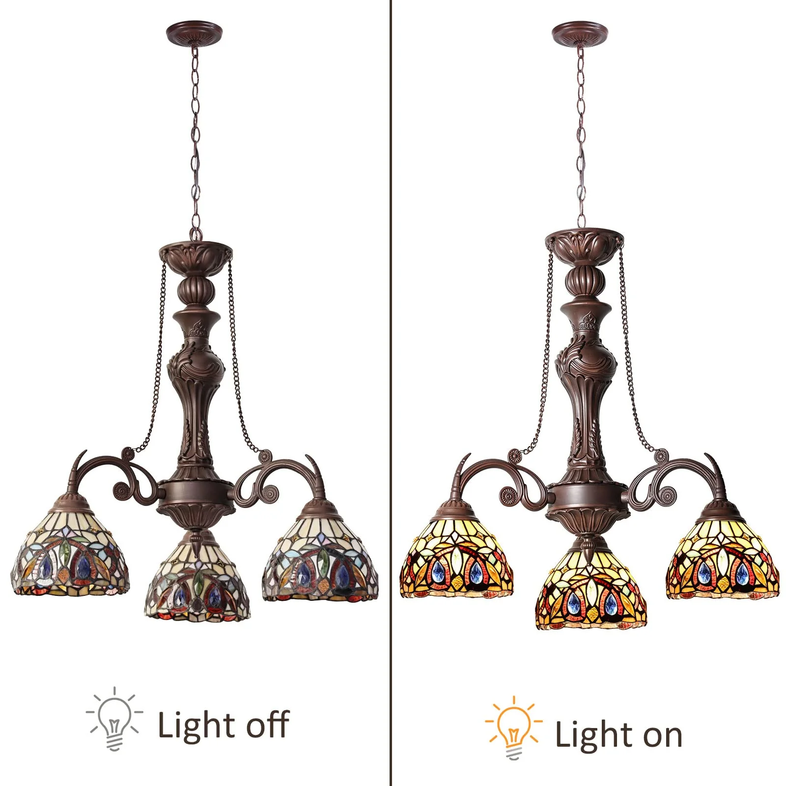 Capulina Tiffany Pendant Light Chandeliers 3-Light Cream Brown Antique Style Stained Glass Pendant Light for Living Dining Room Kitchen Foyer - Image 6