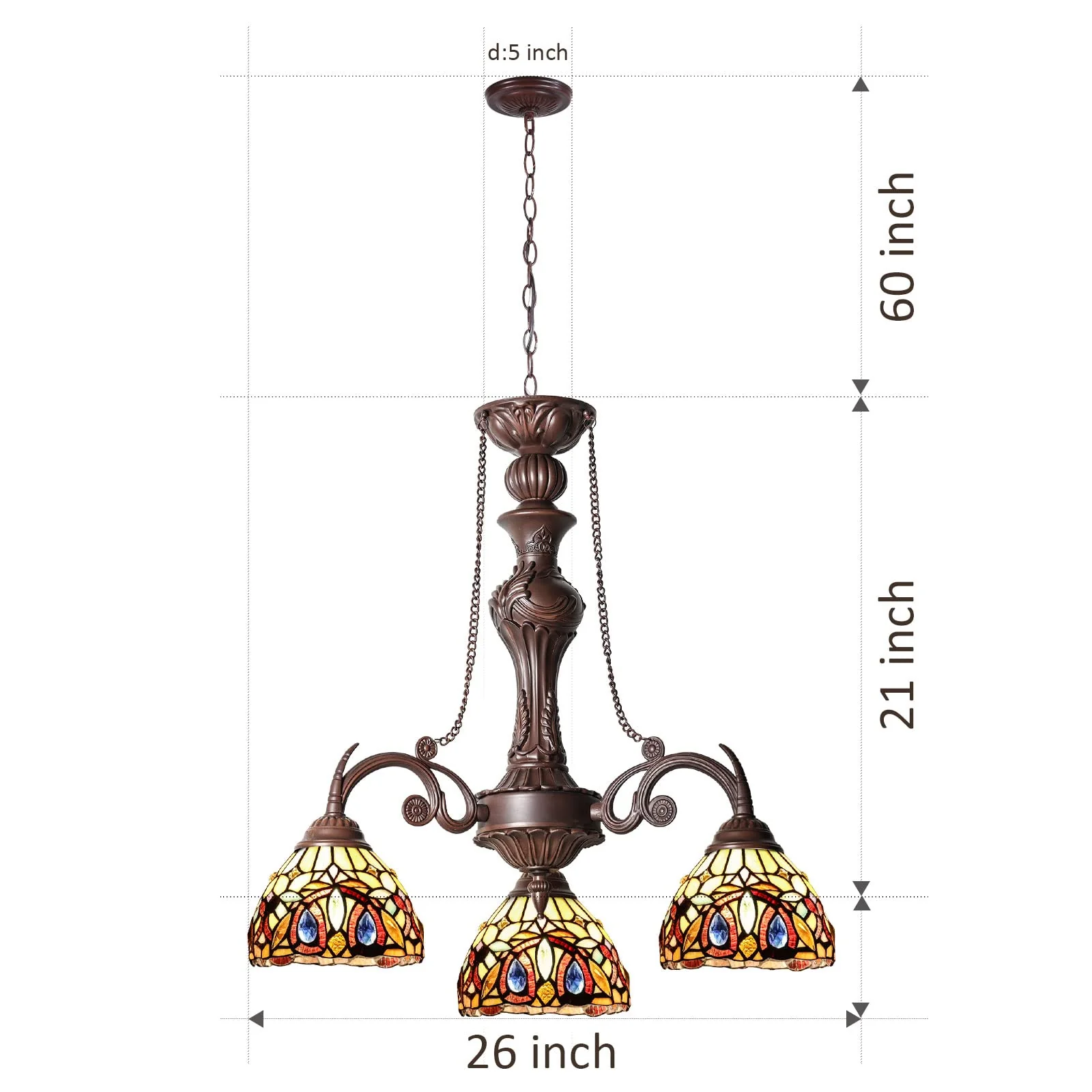 Capulina Tiffany Pendant Light Chandeliers 3-Light Cream Brown Antique Style Stained Glass Pendant Light for Living Dining Room Kitchen Foyer - Image 7