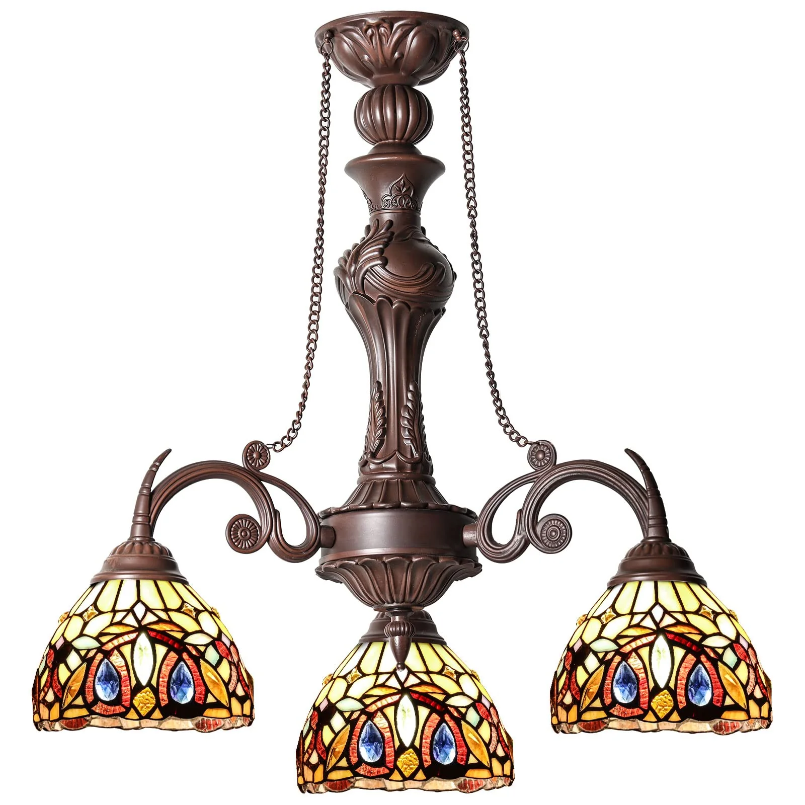 Capulina Tiffany Pendant Light Chandeliers 3-Light Cream Brown Antique Style Stained Glass Pendant Light for Living Dining Room Kitchen Foyer - Image 8