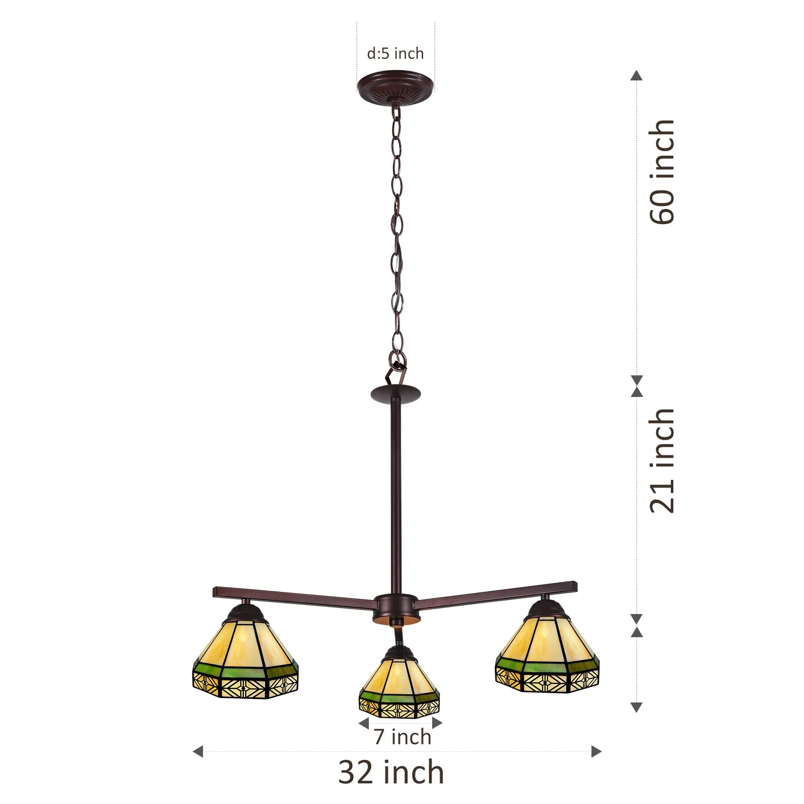Capulina Tiffany Chandeliers Pendant Light 3-Light Retro Simple Cream Style Stained Glass Hangings Light for Living Dining Room Foyer Farmhouse - Image 4
