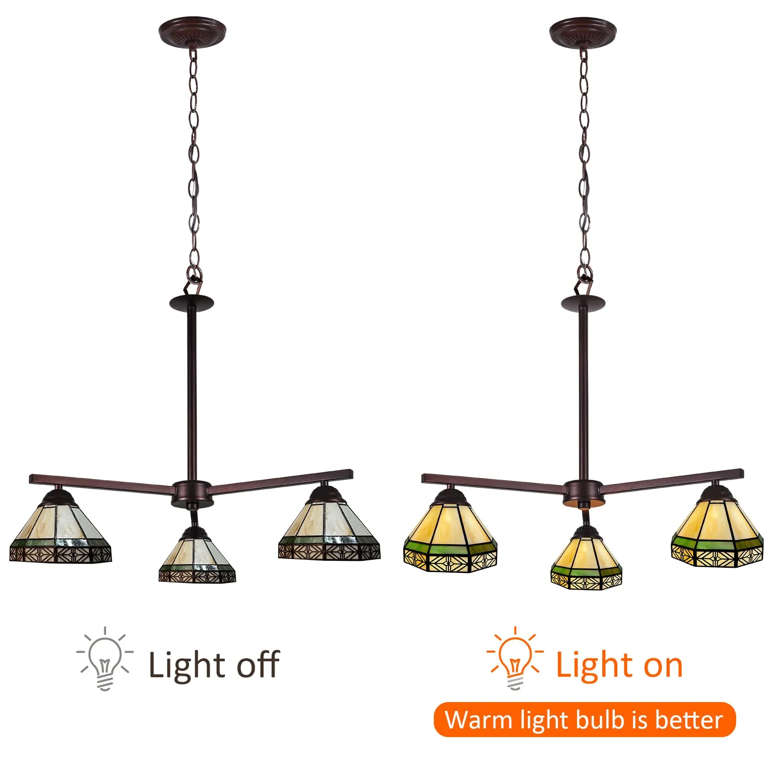 Capulina Tiffany Chandeliers Pendant Light 3-Light Retro Simple Cream Style Stained Glass Hangings Light for Living Dining Room Foyer Farmhouse - Image 5
