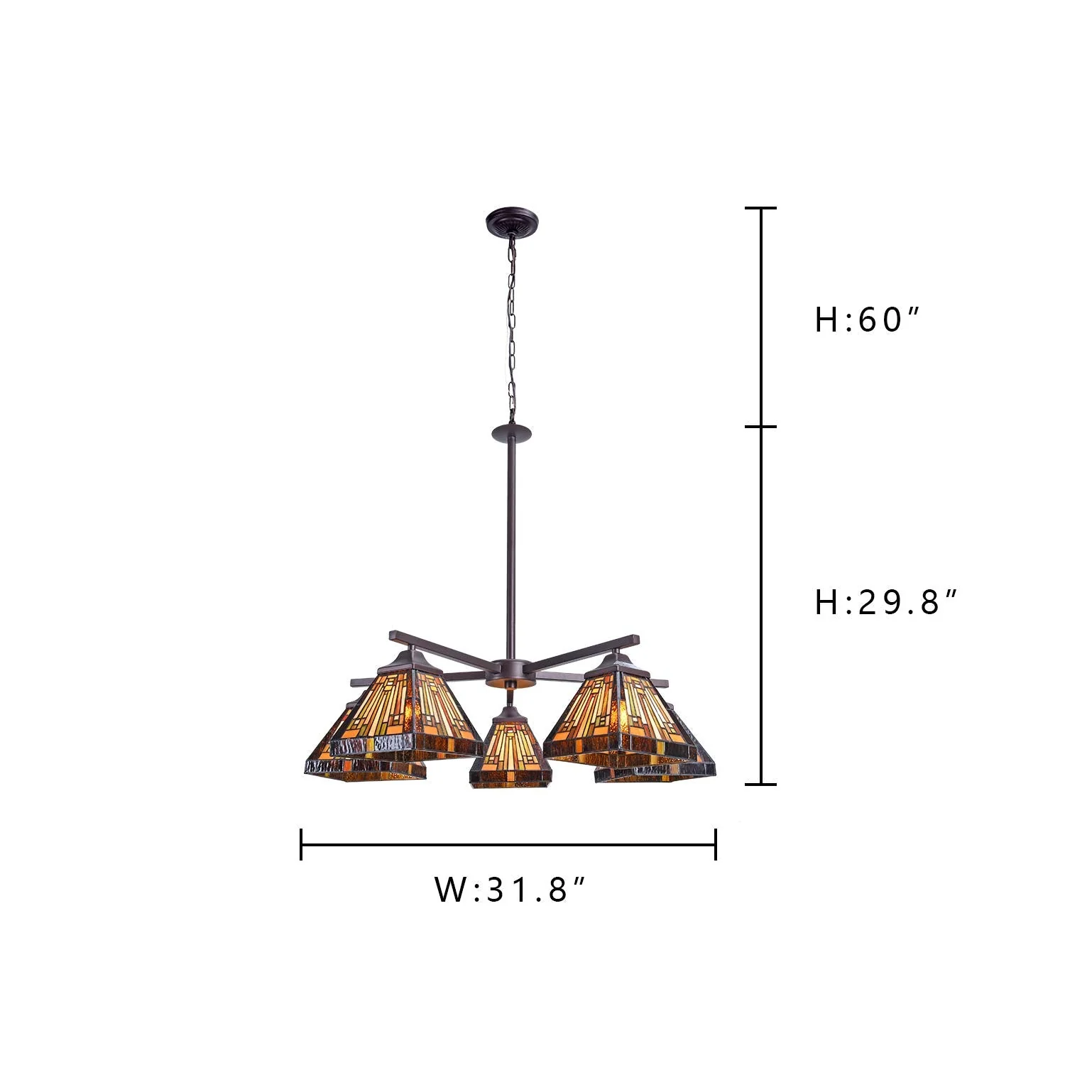 Capulina Tiffany Chandeliers 5-Light Stained Glass Antique Style Pendant Light - Image 7